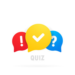 Quiz logo icon vector. Bubble speeches with question and check mark signs. Concept of social communication, chatting, interview, voting, discussion, talk, team dialog, group chat