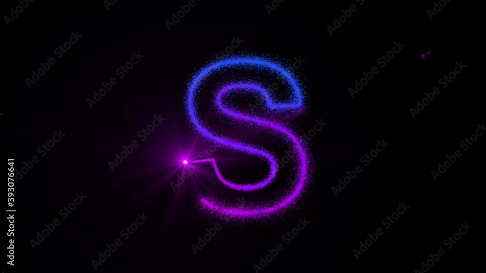 Aufkleber s - glowing point of light shapes the outline of the letter s and dissolves it into particles of col