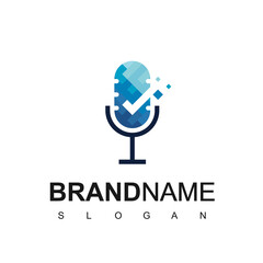 Good Podcast Logo Template With Microphone And Check Symbol
