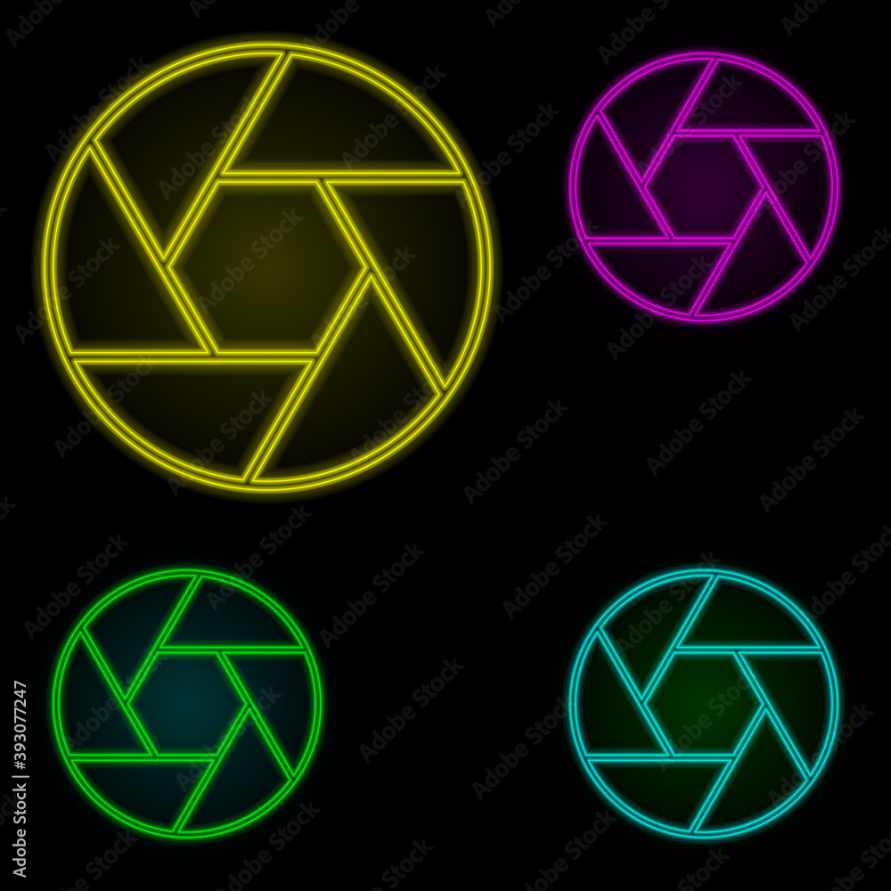 Poster lens sign neon color set icon. simple thin line, outline vector of image icons for ui and ux, websit