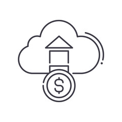 Cloud finances services icon, linear isolated illustration, thin line vector, web design sign, outline concept symbol with editable stroke on white background.