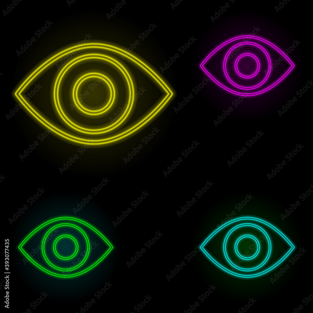 Poster red eye sign neon color set icon. simple thin line, outline vector of image icons for ui and ux, web