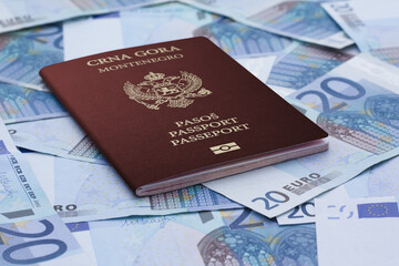 Montenegro passport on Euro 20 banknotes