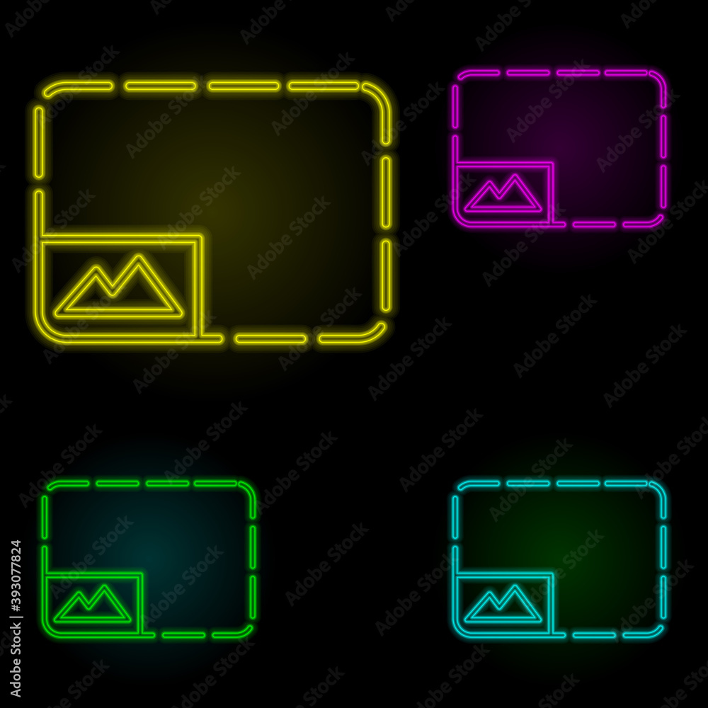 Poster photo size sign neon color set icon. simple thin line, outline vector of image icons for ui and ux, 