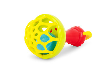 children's toys on a colored background. A place to insert text, minimalism. Baby background.