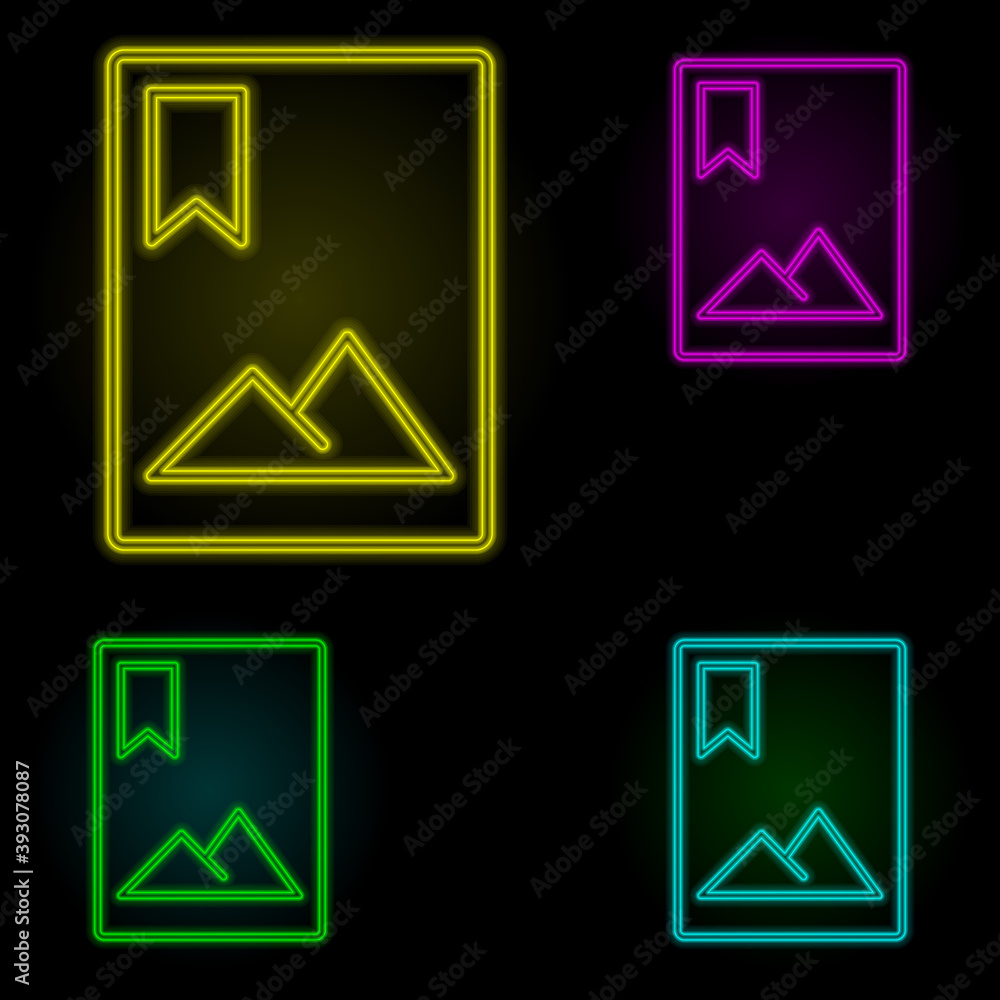 Aufkleber photo mark sign neon color set icon. simple thin line, outline vector of image icons for ui and ux, 
