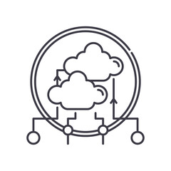 Cloud data service icon, linear isolated illustration, thin line vector, web design sign, outline concept symbol with editable stroke on white background.