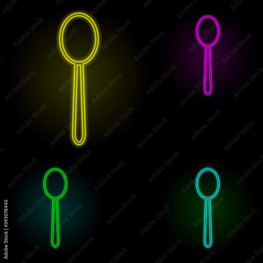 Poster a spoon neon color set icon. simple thin line, outline vector of kitchen icons for ui and ux, websit