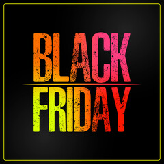 Black Friday colourfull text. Black background. Rainbow text. Black Friday colored letters. Vector.