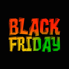 Black Friday rainbow colours. Black background. Graffity style letters.