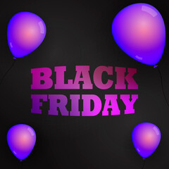 Black Friday. Purple balloons. Vector banner Black Friday.