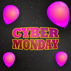 Cyber monday. Pink balloons. Vector banner Cyber Monday.