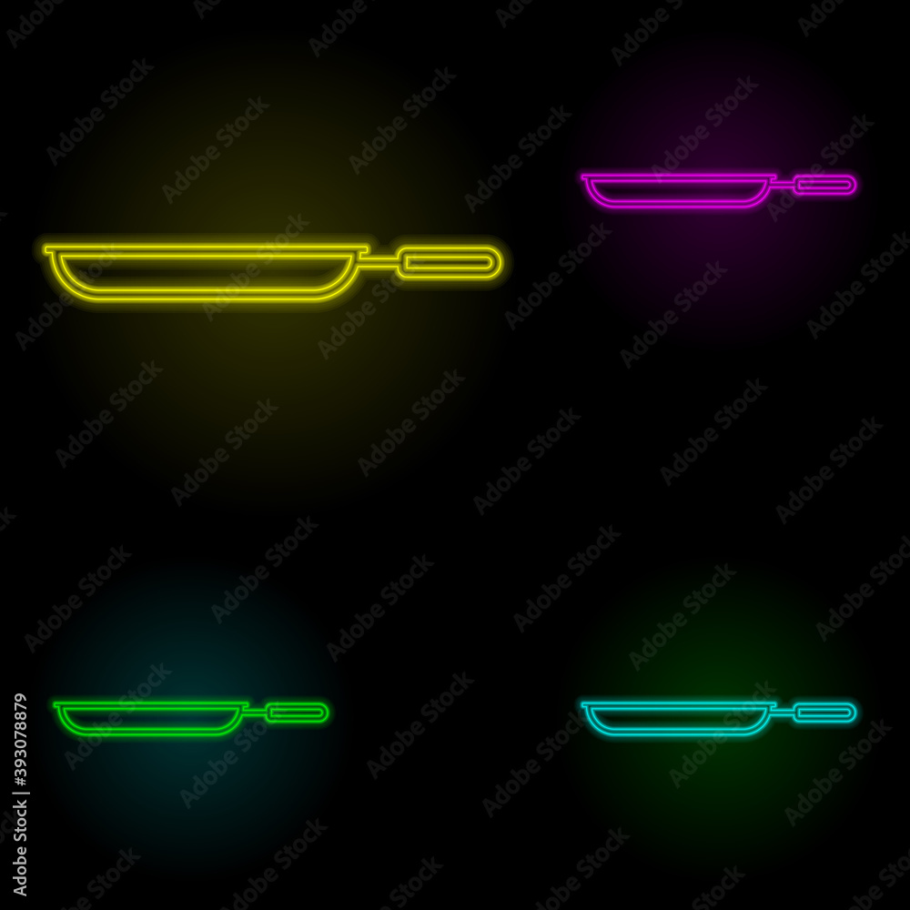 Poster frying pan neon color set icon. simple thin line, outline vector of kitchen icons for ui and ux, web
