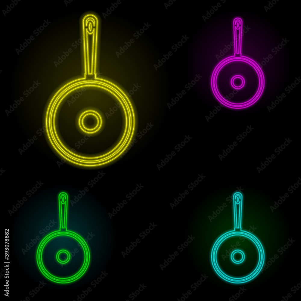 Poster frying pan neon color set icon. simple thin line, outline vector of kitchen icons for ui and ux, web