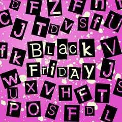 Black Friday letters. Cut letters purple background. Cut letters "Black Friday".