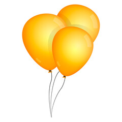 Three yellow balloons. Isolated balloons.