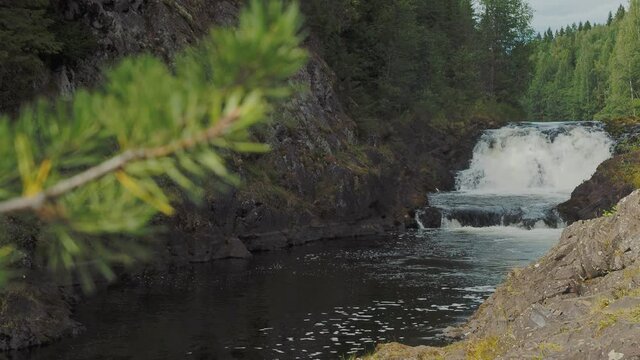 Kivach waterfall on the Suna river is a business card of Karelia, Russia.