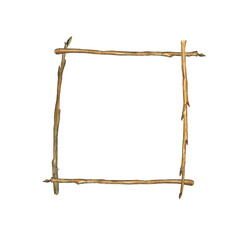 Square geometric frame with brown twig isolated on white background. Watercolor hand drawing illustration. Perfect for print, card, poster, cover and decoration. Copy space.