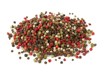 color peppercorns isolated on white background