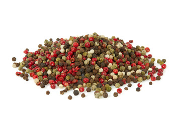 color peppercorns isolated on white background