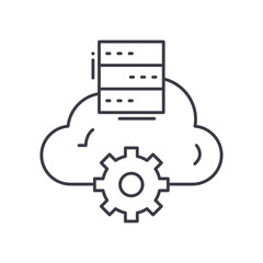 Cloud data idea icon, linear isolated illustration, thin line vector, web design sign, outline concept symbol with editable stroke on white background.