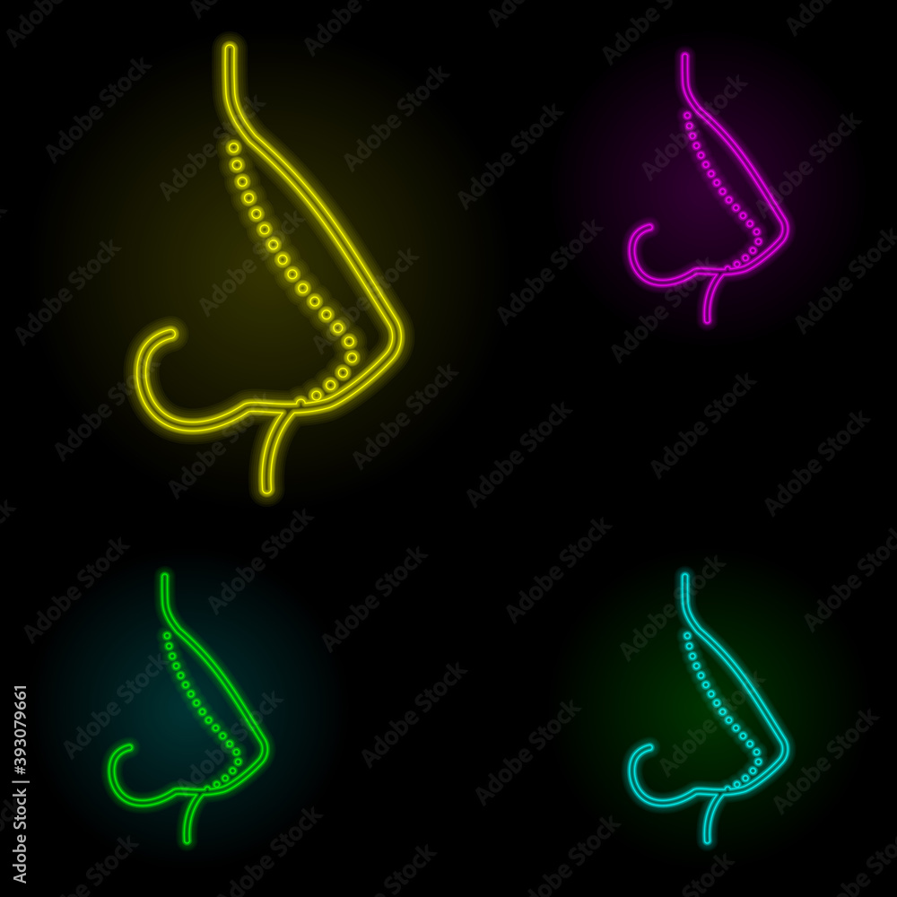 Poster rhinoplasty, nose curve neon color set icon. simple thin line, outline vector of anti age icons for 
