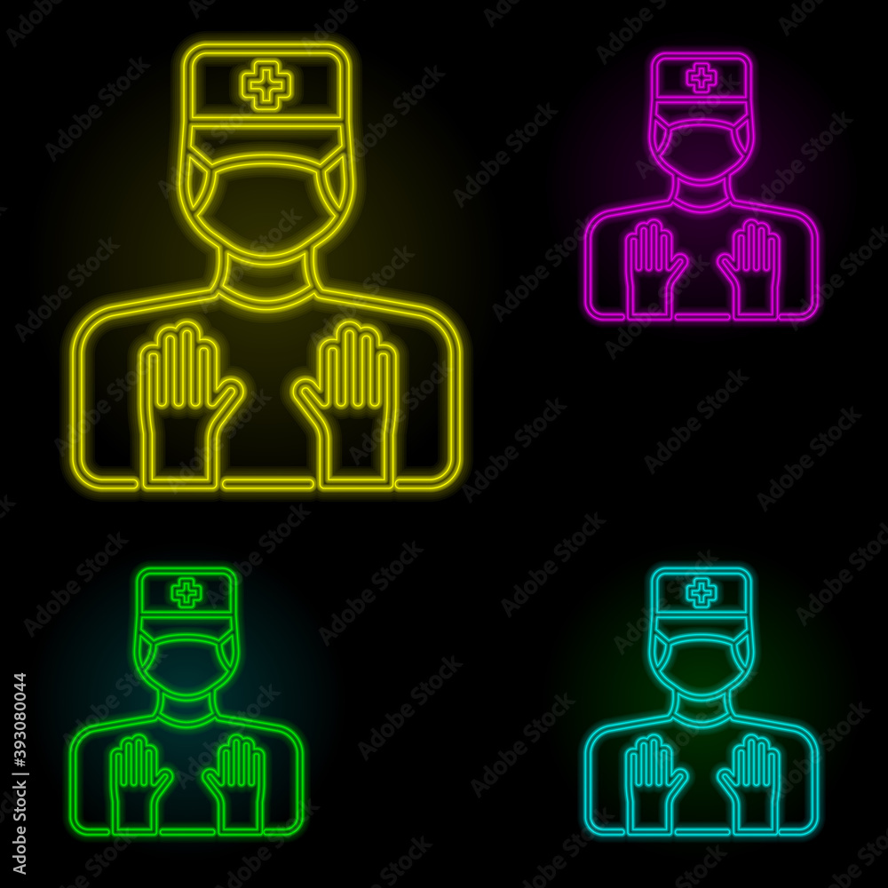 Poster surgery, man neon color set icon. simple thin line, outline vector of anti age icons for ui and ux, 