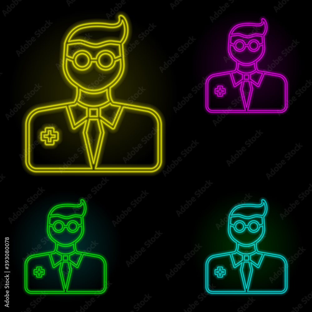 Poster doctor, man neon color set icon. simple thin line, outline vector of anti age icons for ui and ux, w