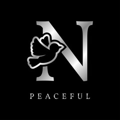 letter N bird royal decoration luxury silver color