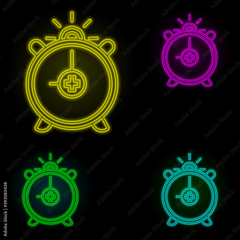 Poster alarm clock, beauty time neon color set icon. simple thin line, outline vector of anti age icons for