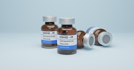 Coronavirus vaccine it use for prevention. Covid-19 corona virus vaccination with vaccine bottle injection tool for covid19 immunization treatment. 3d rendering
