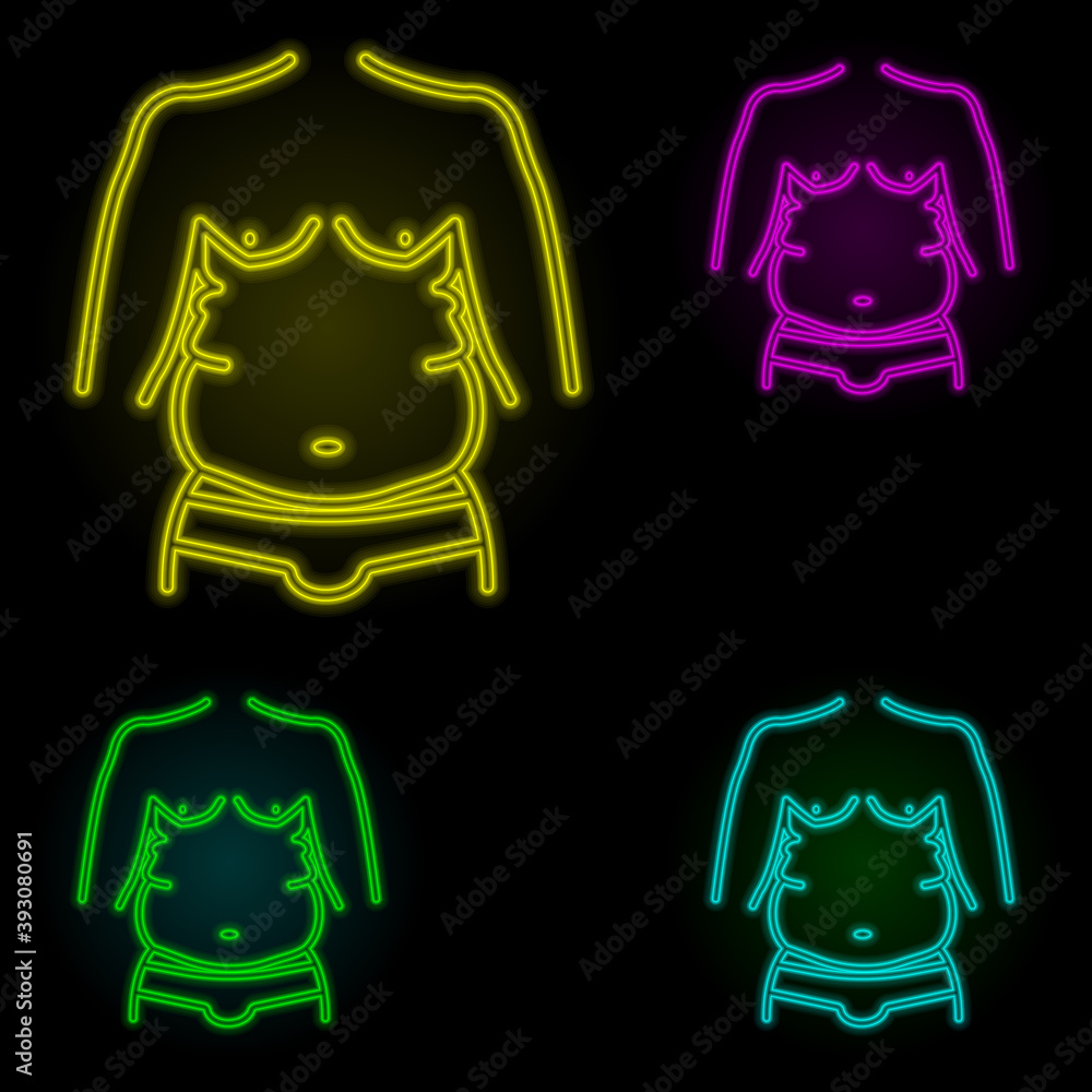 Poster fat man figure neon color set icon. simple thin line, outline vector of anti age icons for ui and ux