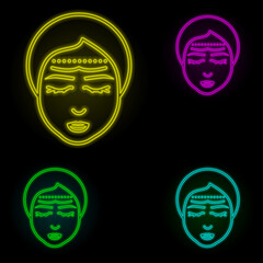 Woman, correction forehead neon color set icon. Simple thin line, outline vector of anti age icons for ui and ux, website or mobile application