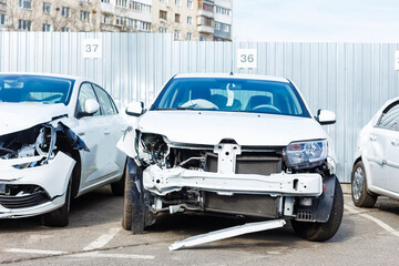 Front of car get damaged by accident on the road. broken car