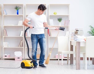 Man doing cleaning at home