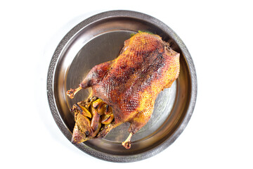 Duck baked in oven. Duck with apples