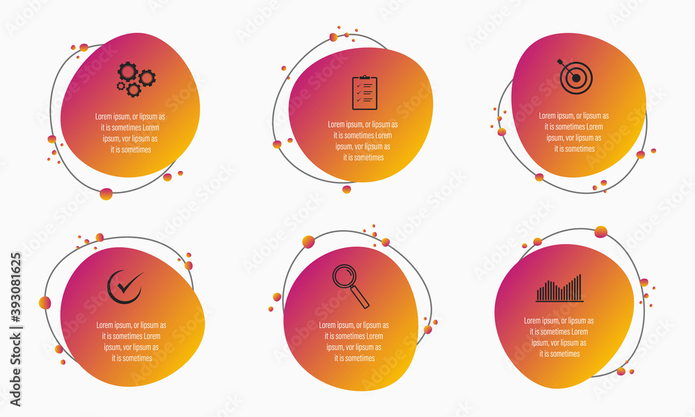 Aufkleber infographics design vector and business icons with 6 options presentation and web site