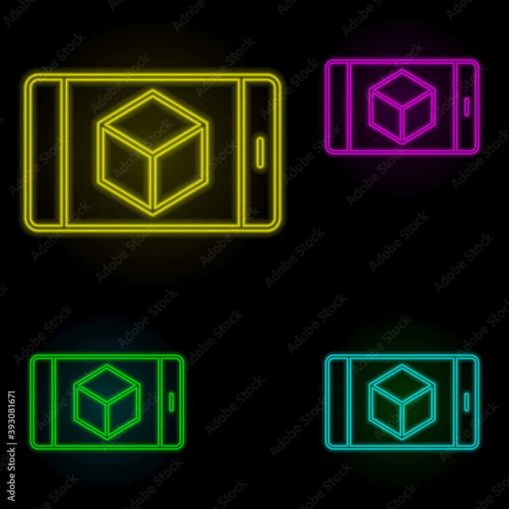 Poster augmented reality, mobile neon color set icon. simple thin line, outline vector of augmented reality