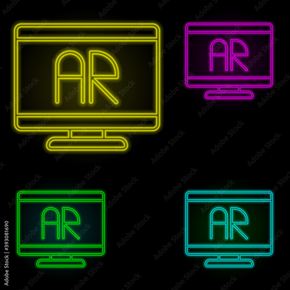 Poster augmented reality, monitor neon color set icon. simple thin line, outline vector of augmented realit