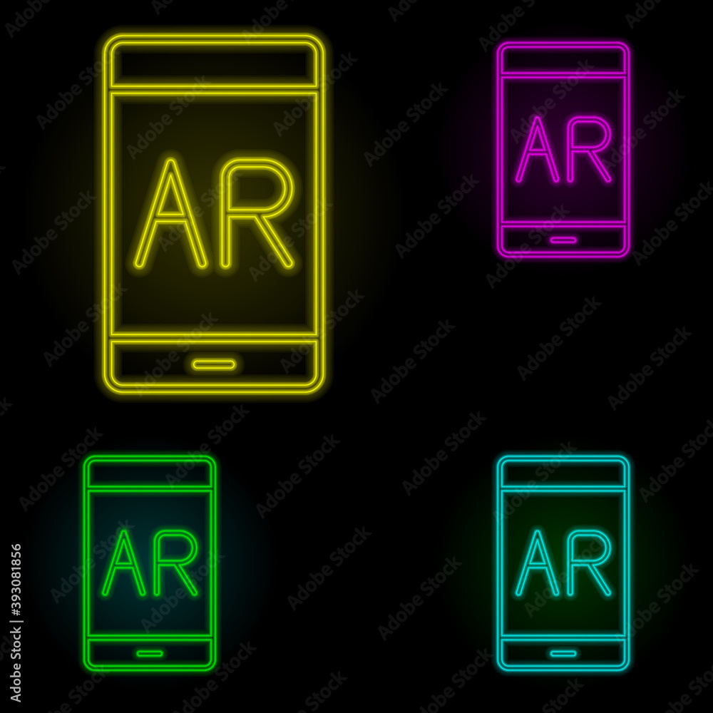 Poster augmented reality, mobile neon color set icon. simple thin line, outline vector of augmented reality