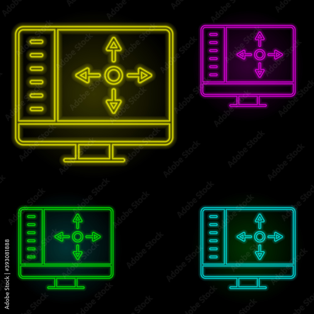 Poster augmented reality, control, monitor neon color set icon. simple thin line, outline vector of augment
