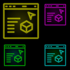 3d modeling, augmented reality, website neon color set icon. Simple thin line, outline vector of augmented reality icons for ui and ux, website or mobile application