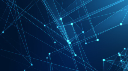 Abstract blue polygon tech network with connect technology background. Abstract dots and lines texture background. 3d rendering.