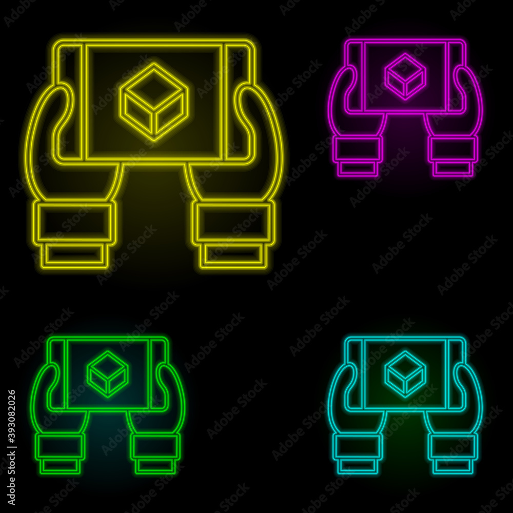 Poster augmented reality, arms, mobile neon color set icon. simple thin line, outline vector of augmented r