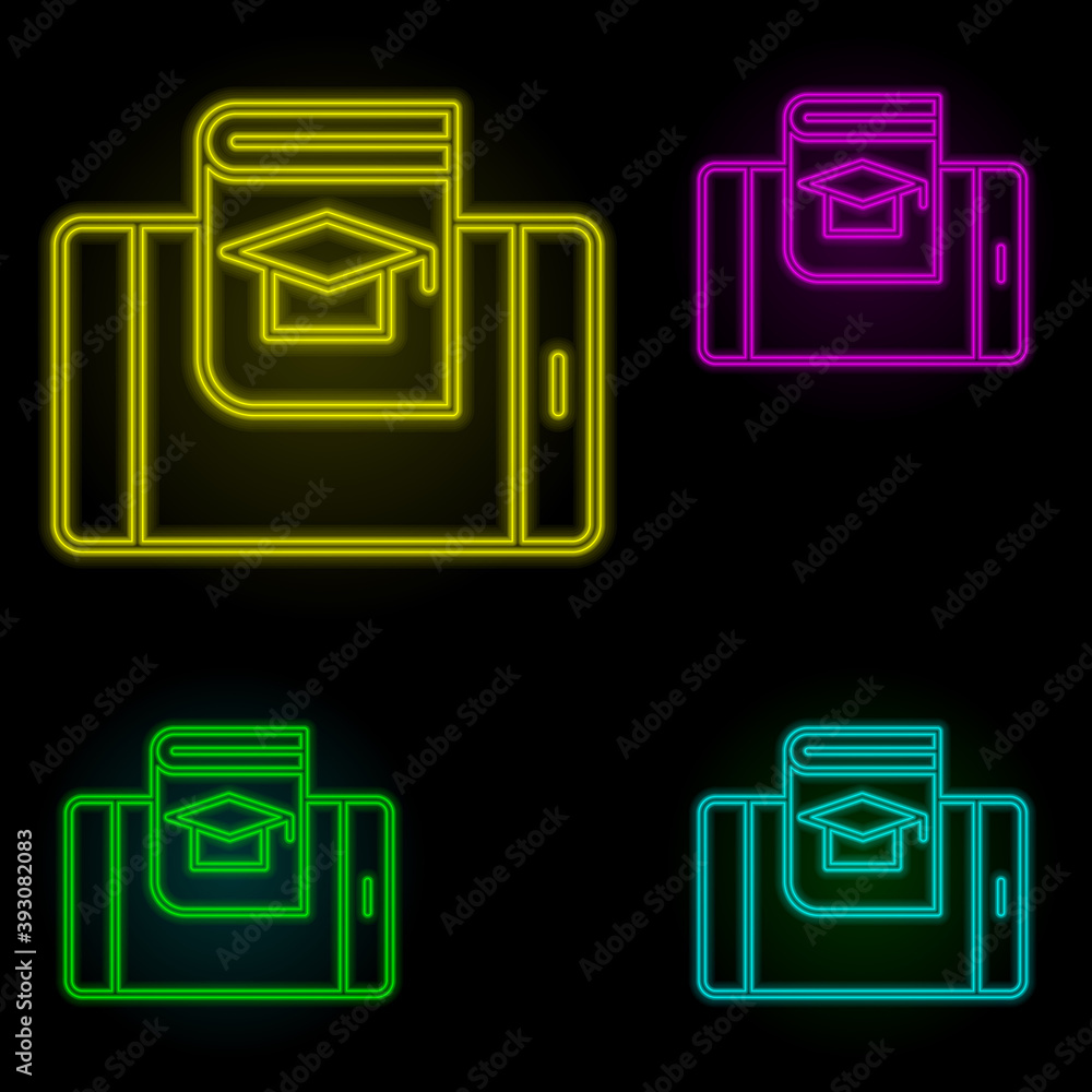 Poster mobile, augmented reality, book neon color set icon. simple thin line, outline vector of augmented r