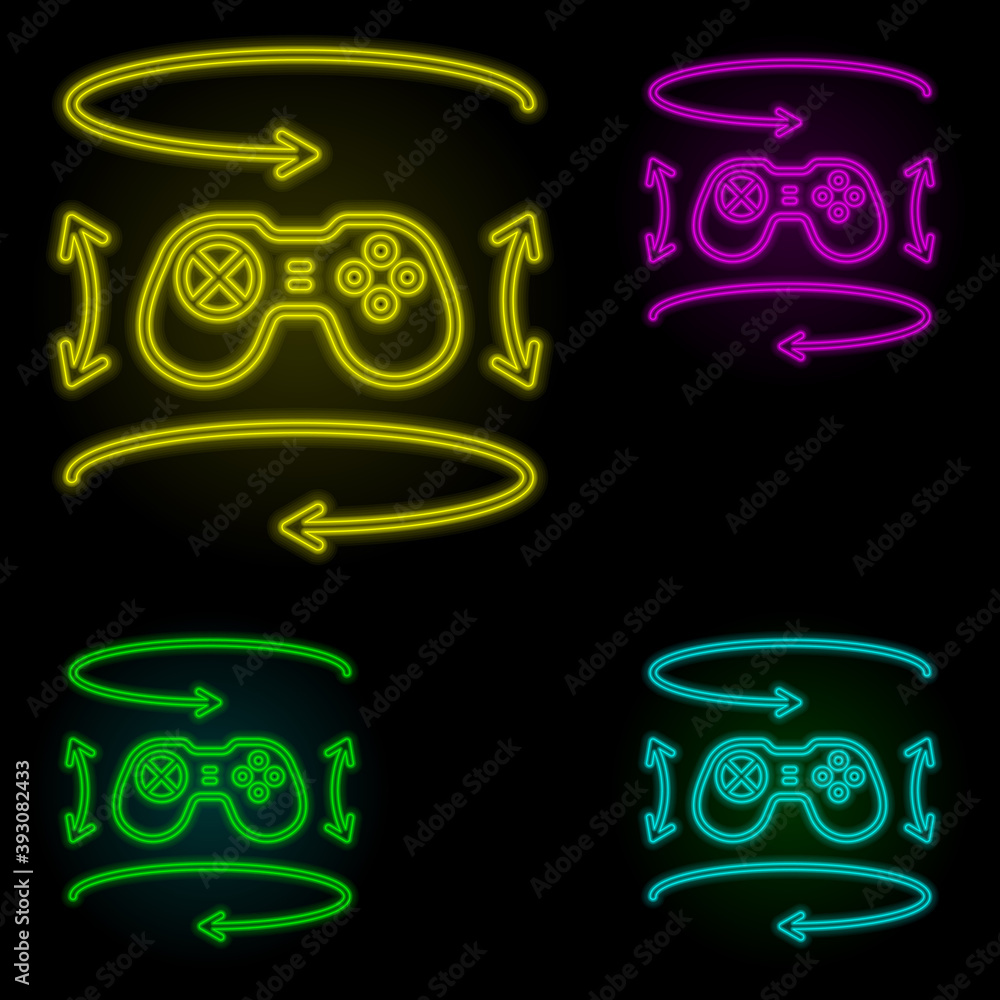 Poster gamepad, augmented reality, rotation neon color set icon. simple thin line, outline vector of augmen