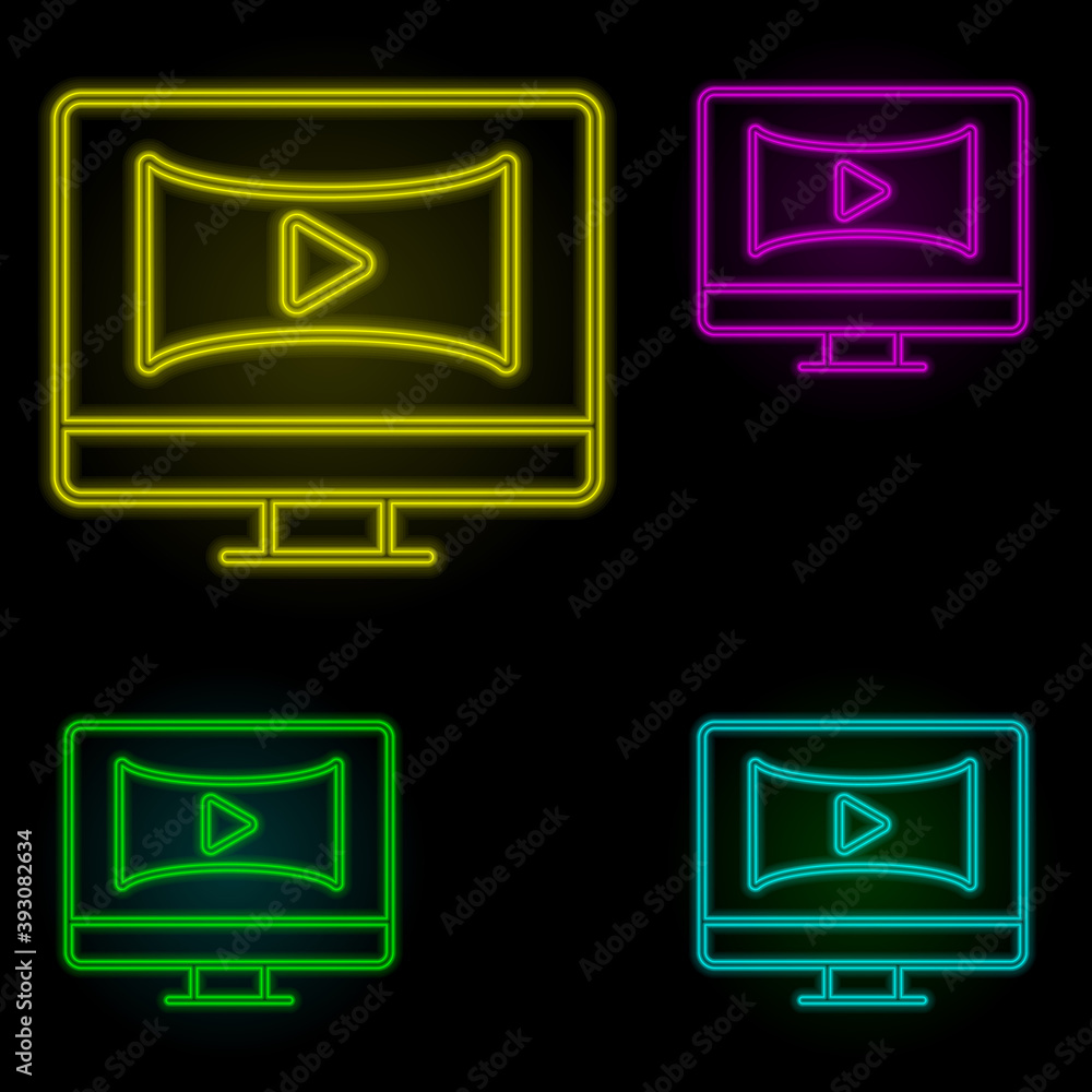 Poster monitor, panoramic, video neon color set icon. simple thin line, outline vector of augmented reality