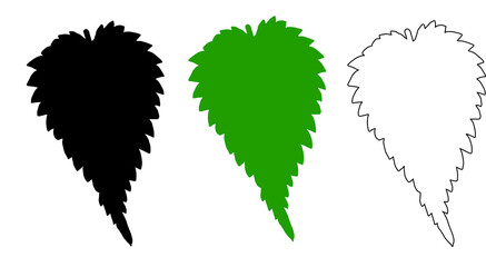 The silhouette of a nettle leaf in black and green colors, as well as the black outline of a nett