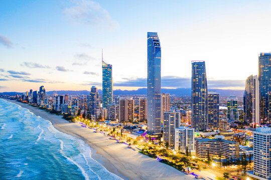 Surfers Paradise Skyline At Sunse