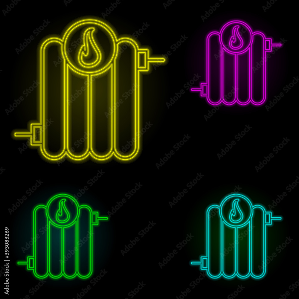 Poster hot radiator sign neon color set icon. simple thin line, outline vector of automation icons for ui a
